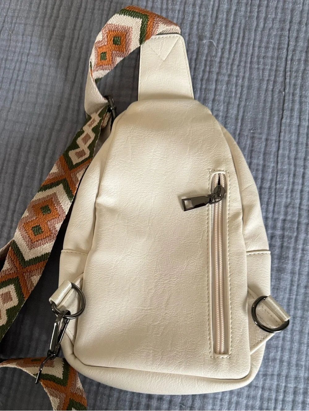Cream Boho Sling Crossbody Bag Woven Strap